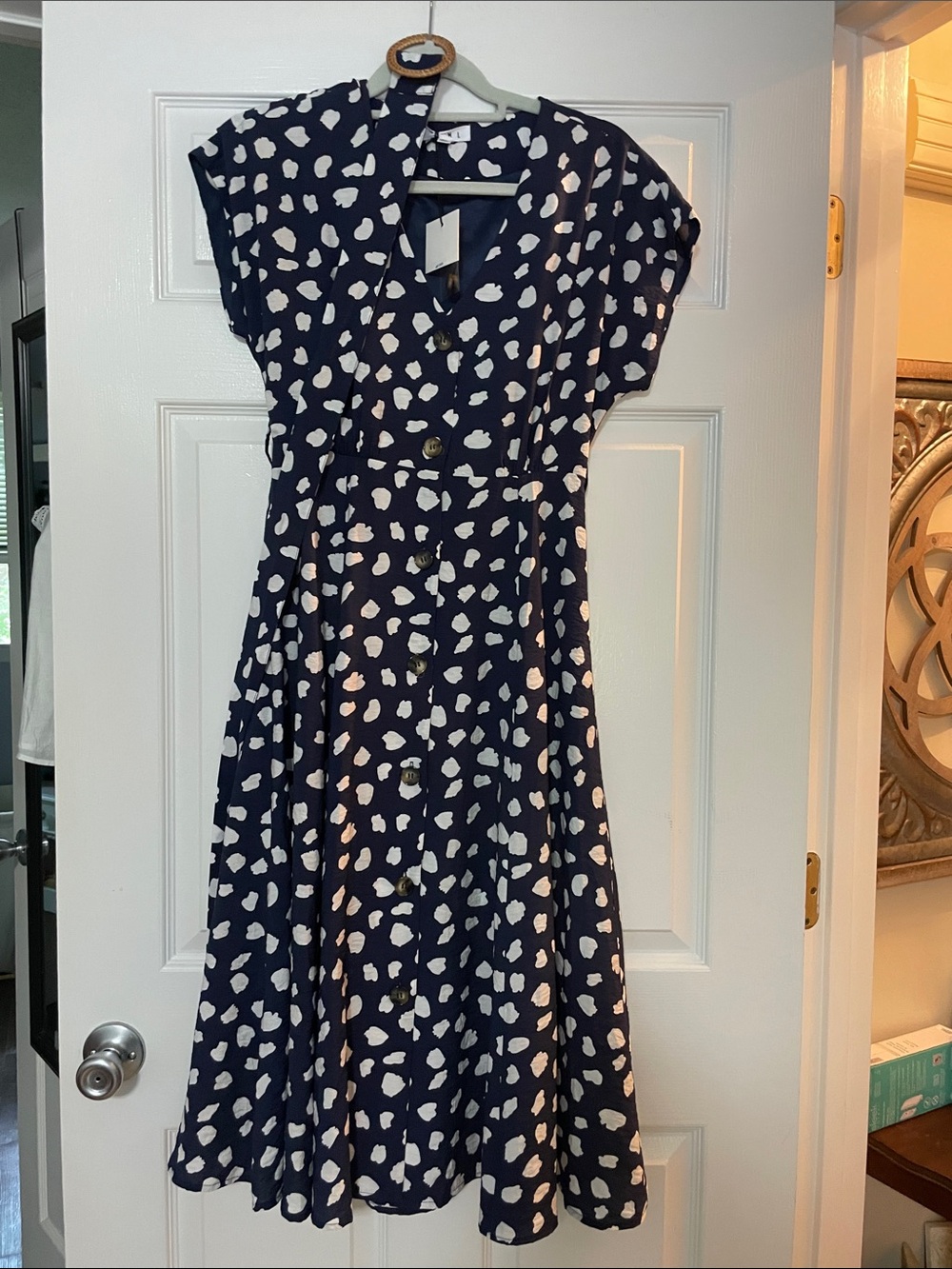 THML Navy Dress with White Abstract Spot Print